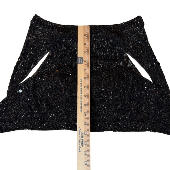 90s Evening Vintage Beaded Halter Crop Top XS 2 Black Sheer Backless Fairy Party - Picture 7 of 9